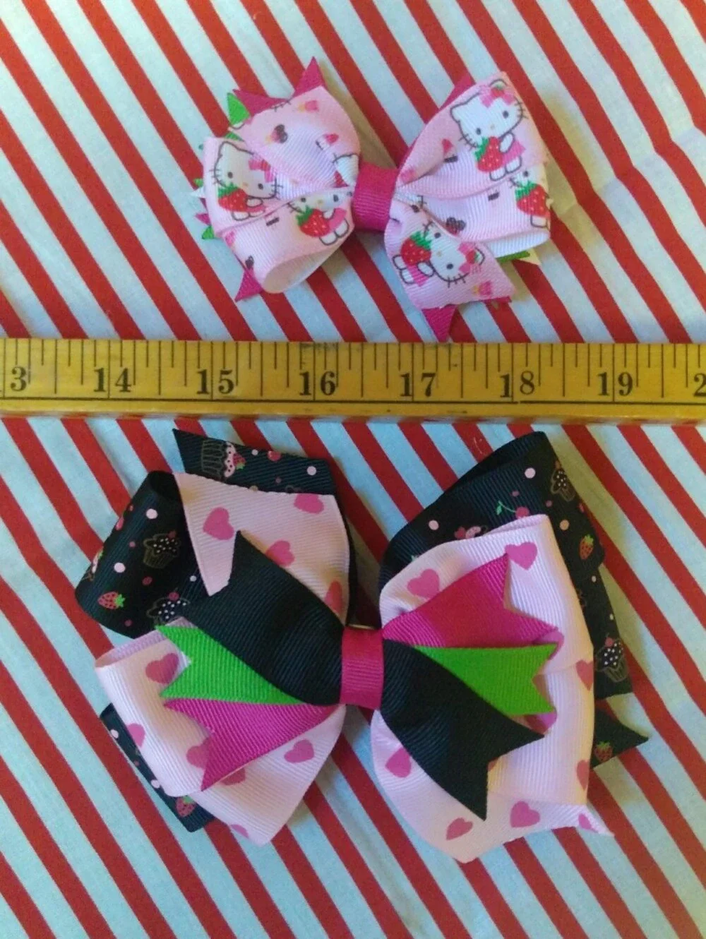 Handmade Boutique Hello Kitty-inspired Strawberry Stacked Hair Bows 🍓